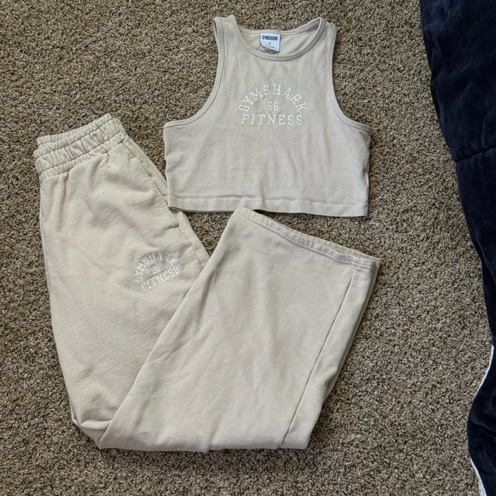 Gymshark Cream Workout Set: Both Sweats + Top